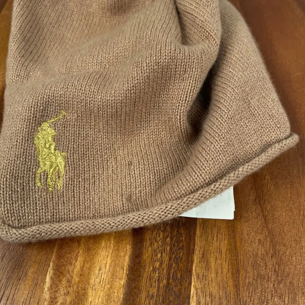 Polo Ralph Lauren Rolled Hem Wool Cashmere Beanie Hat Womens Knit Headwear